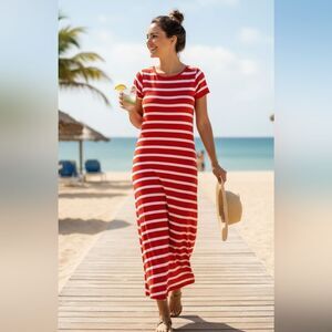 Calvin klein Orange White striped dress 6 Preppy Polished Maxi